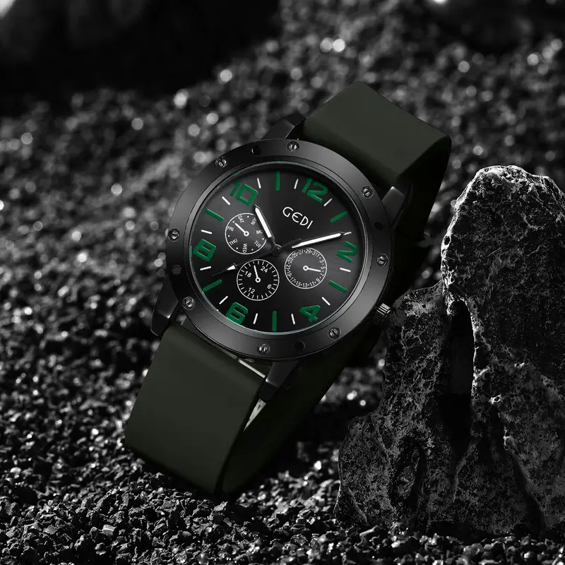 Goldie Men's Black Silicone Sports Watch with Blue Dial