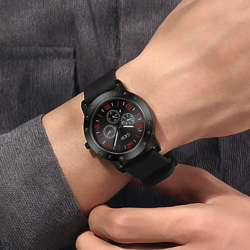 Goldie Men's Black Silicone Sports Watch with Blue Dial
