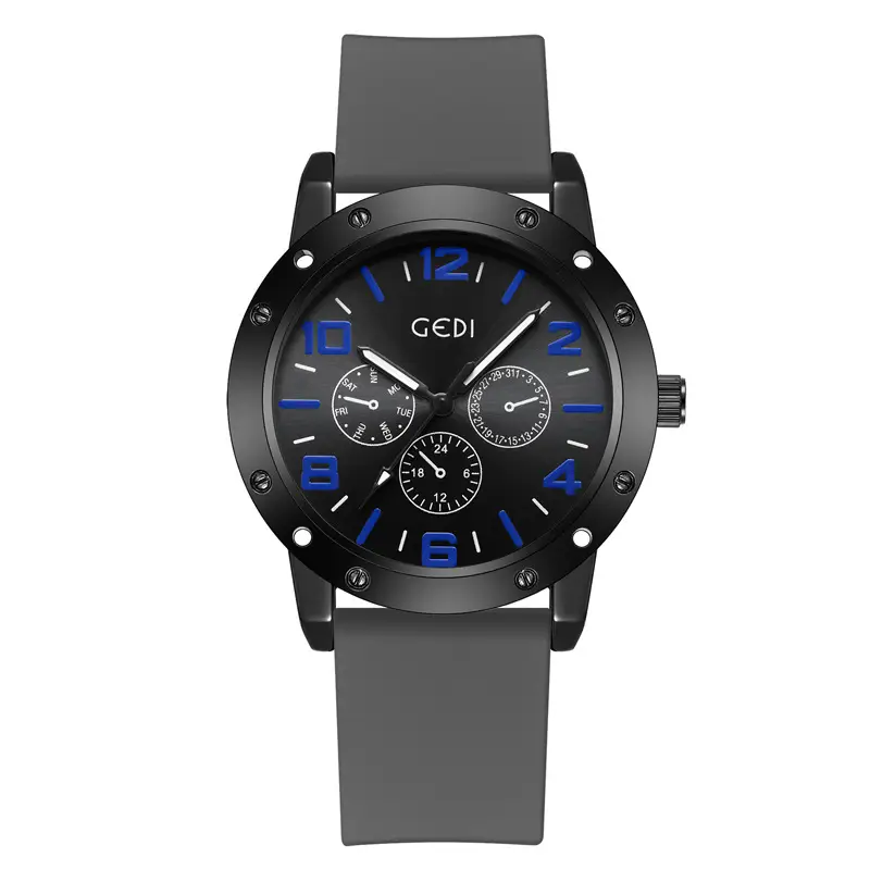 Goldie Men's Black Silicone Sports Watch with Blue Dial