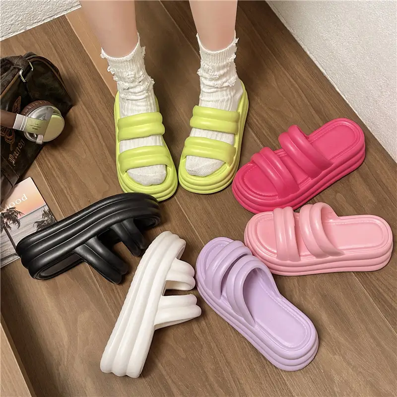 Women White Thick Slide Sandals Summer 2023 - Image 25