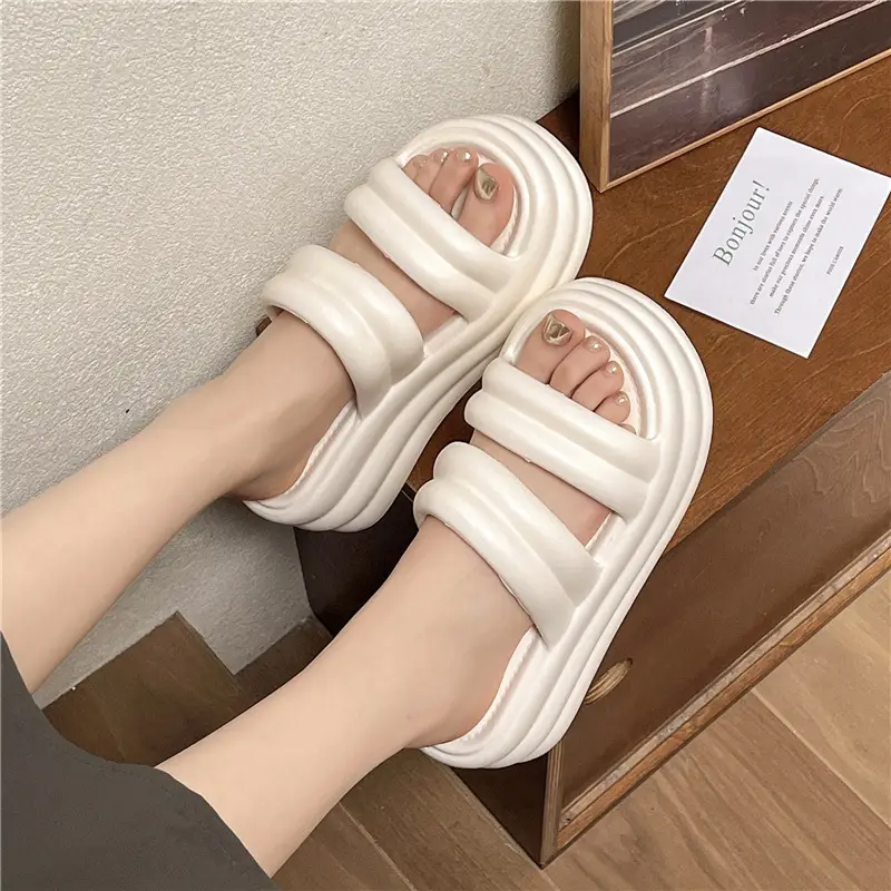 Women White Thick Slide Sandals Summer 2023 - Image 4