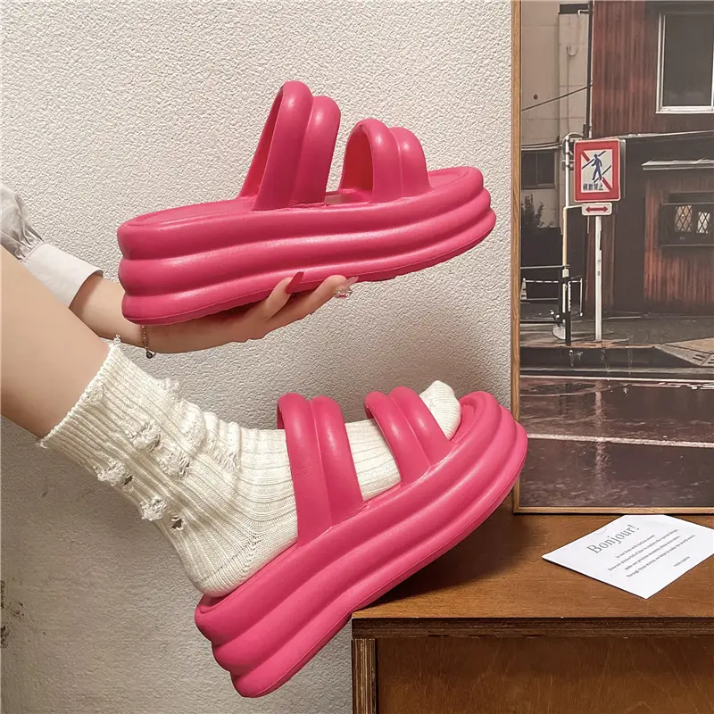 Women White Thick Slide Sandals Summer 2023 - Image 5