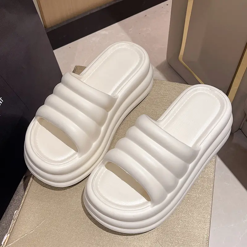 Women White Thick Slide Sandals Summer 2023 - Image 9