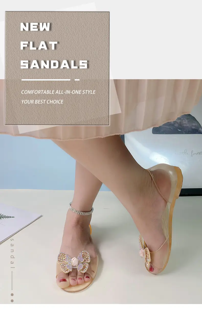 Temu Dropshipping Amazon New Style Peep-Toe Shoes Transparent Women's Flats Rhinestone Crystal Shoes Pvc Casual — feature 2