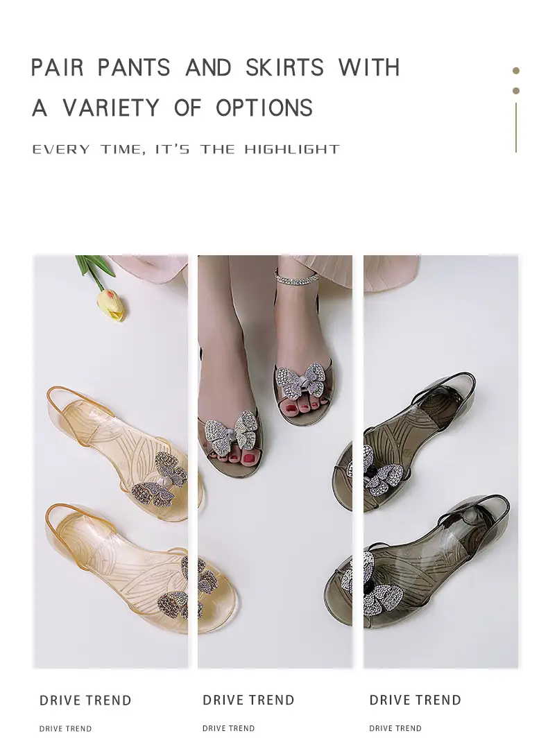Temu Dropshipping Amazon New Style Peep-Toe Shoes Transparent Women's Flats Rhinestone Crystal Shoes Pvc Casual — feature 4