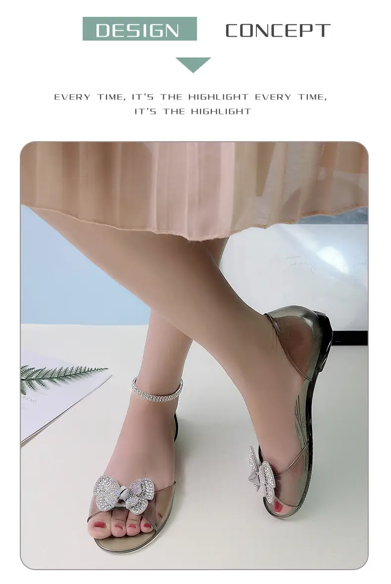 Temu Dropshipping Amazon New Style Peep-Toe Shoes Transparent Women's Flats Rhinestone Crystal Shoes Pvc Casual — feature 5