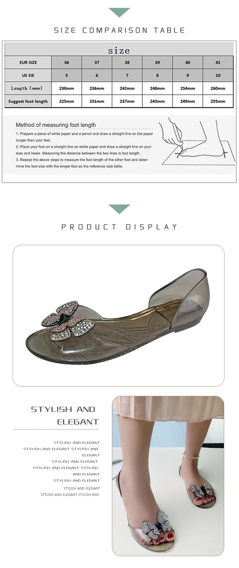 Temu Dropshipping Amazon New Style Peep-Toe Shoes Transparent Women's Flats Rhinestone Crystal Shoes Pvc Casual — feature 6