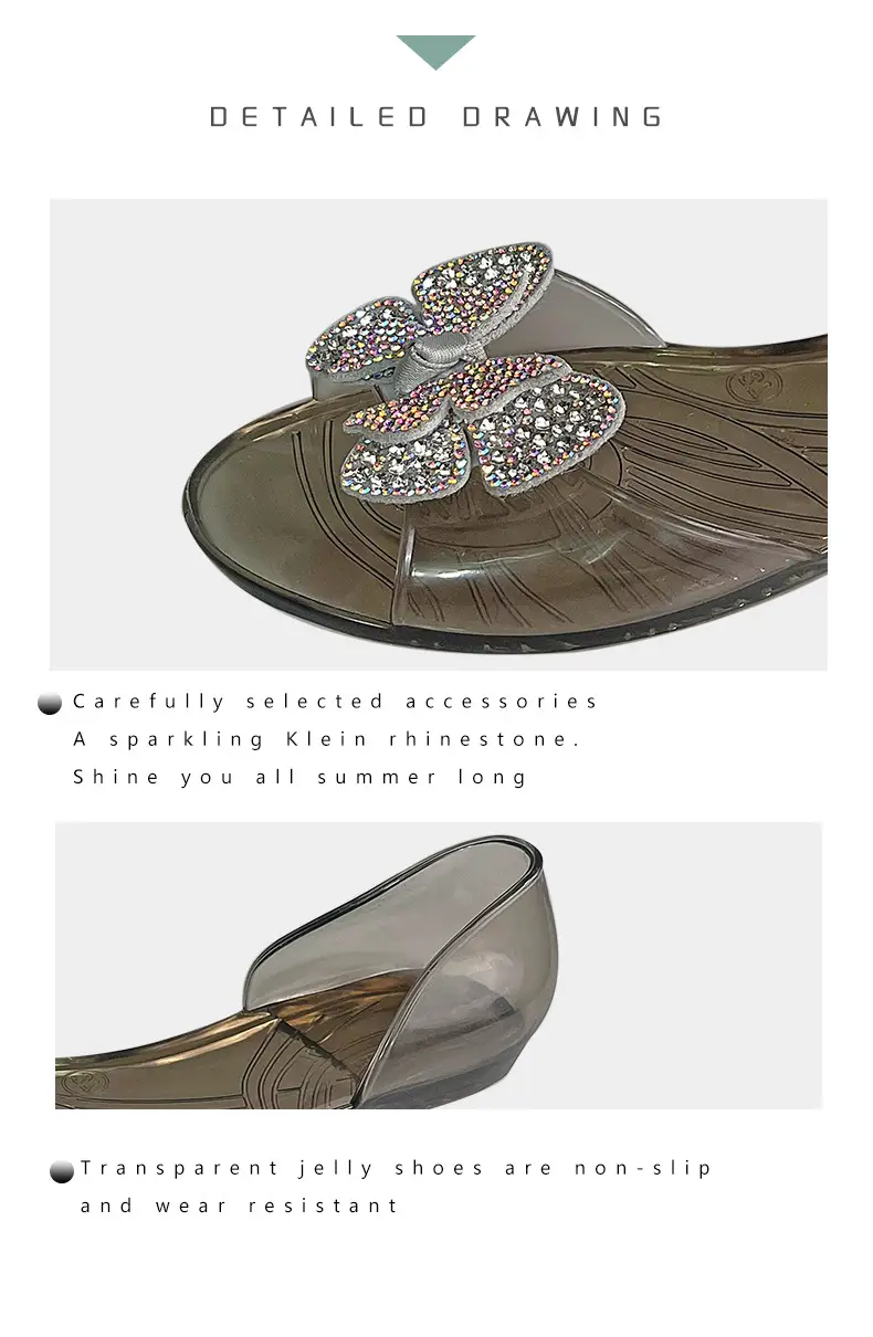 Temu Dropshipping Amazon New Style Peep-Toe Shoes Transparent Women's Flats Rhinestone Crystal Shoes Pvc Casual — feature 8