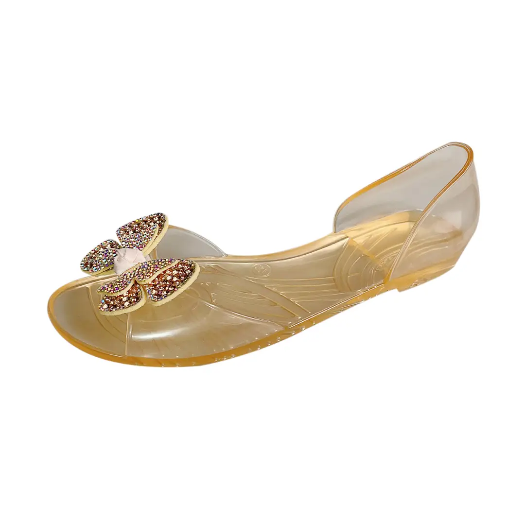 Temu Dropshipping Amazon New Style Peep-Toe Shoes Transparent Women's Flats Rhinestone Crystal Shoes Pvc Casual - Image 2