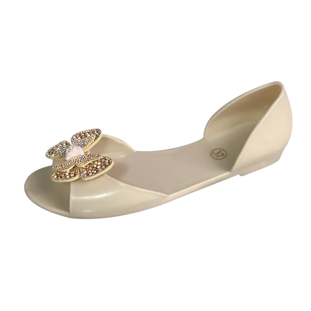 Temu Dropshipping Amazon New Style Peep-Toe Shoes Transparent Women's Flats Rhinestone Crystal Shoes Pvc Casual - Image 4