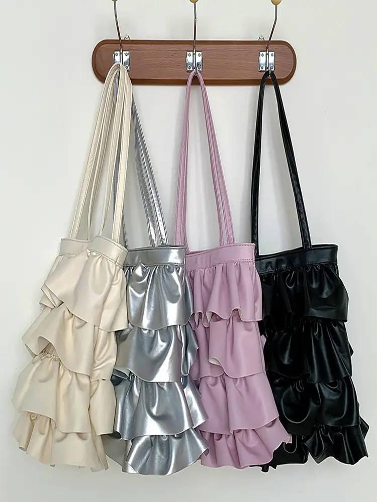 Silver Ruffled Shoulder Bag for Women 2023 - Image 5