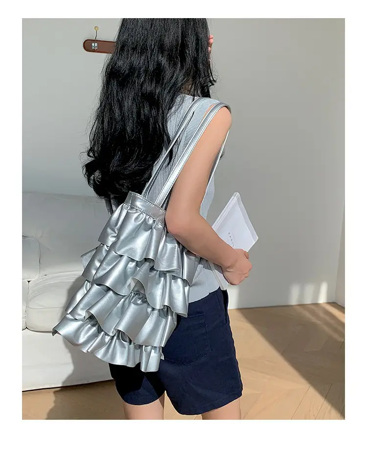Silver Ruffled Shoulder Bag for Women 2023 — feature 1
