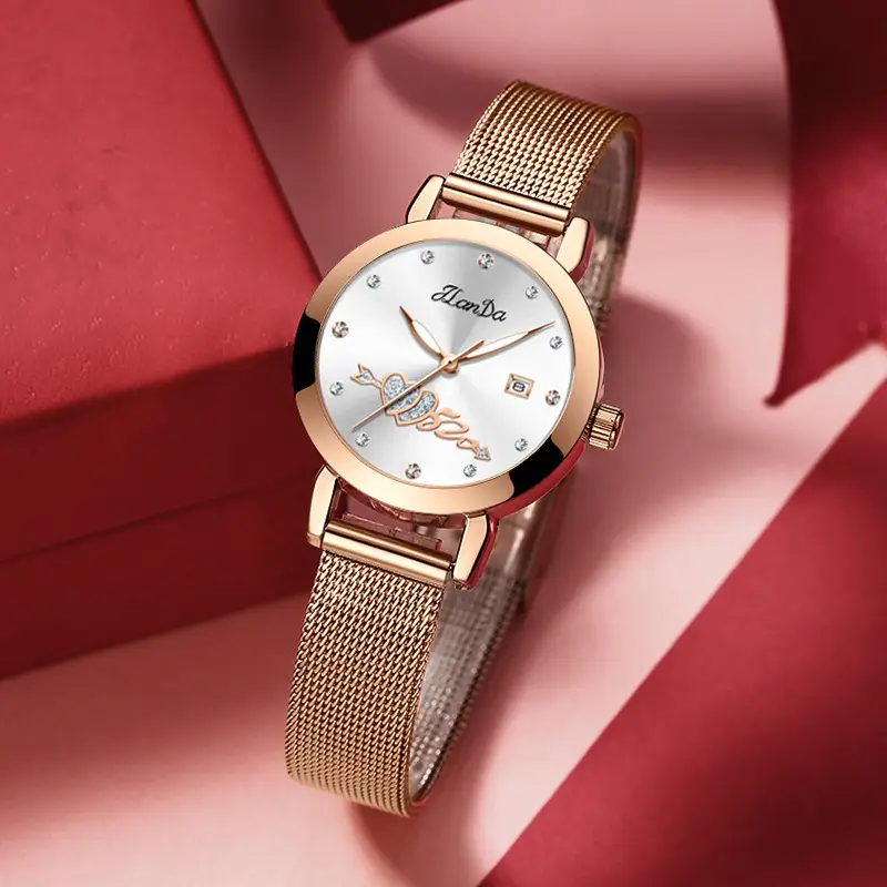 Women's Rose Gold Luminous Watch with Mesh Band - Image 7