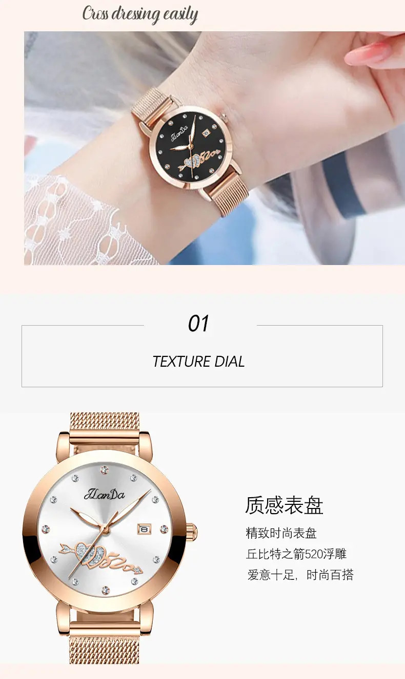 Women's Rose Gold Luminous Watch with Mesh Band — feature 12