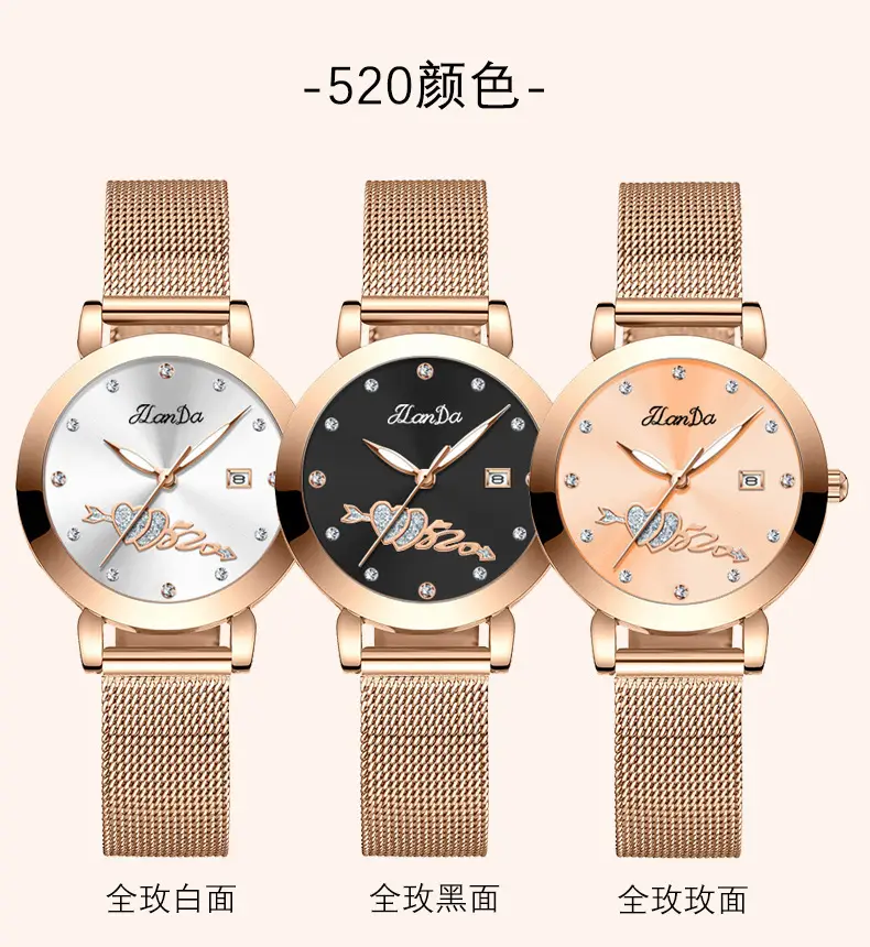 Women's Rose Gold Luminous Watch with Mesh Band — feature 9