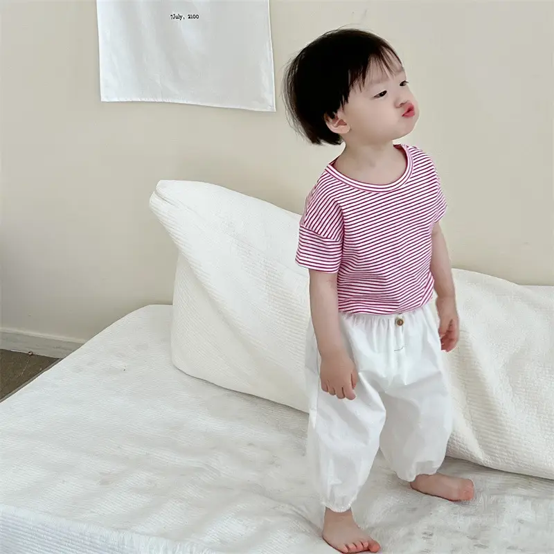 Kids Striped T-Shirt & Anti-Mosquito Pants Two-Piece Set - Image 3