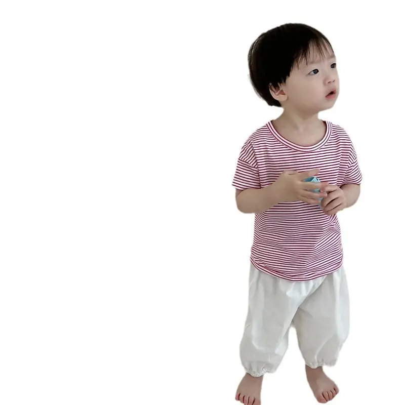 Kids Striped T-Shirt & Anti-Mosquito Pants Two-Piece Set - Image 5