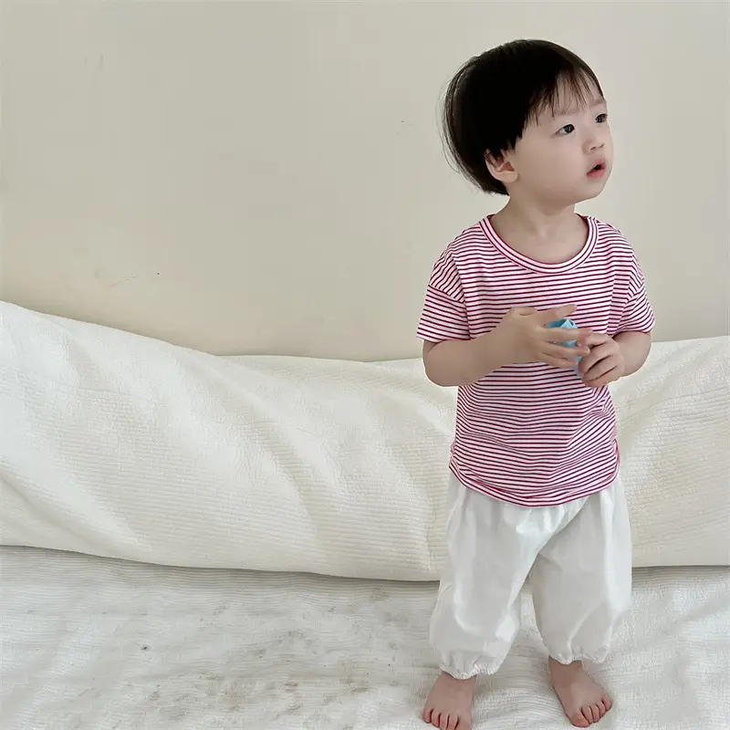 Kids Striped T-Shirt & Anti-Mosquito Pants Two-Piece Set — feature 4