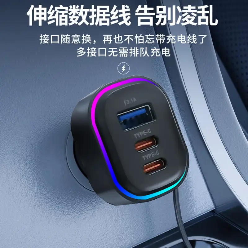 3-in-1 Car Phone Charger with USB-C & Lightning - Image 3