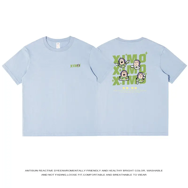 Men Printed Short Sleeve T-Shirt Grey 230g Cotton