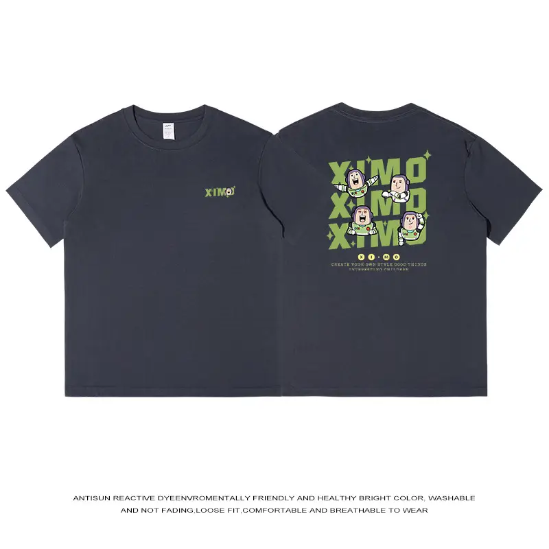 Men Printed Short Sleeve T-Shirt Grey 230g Cotton