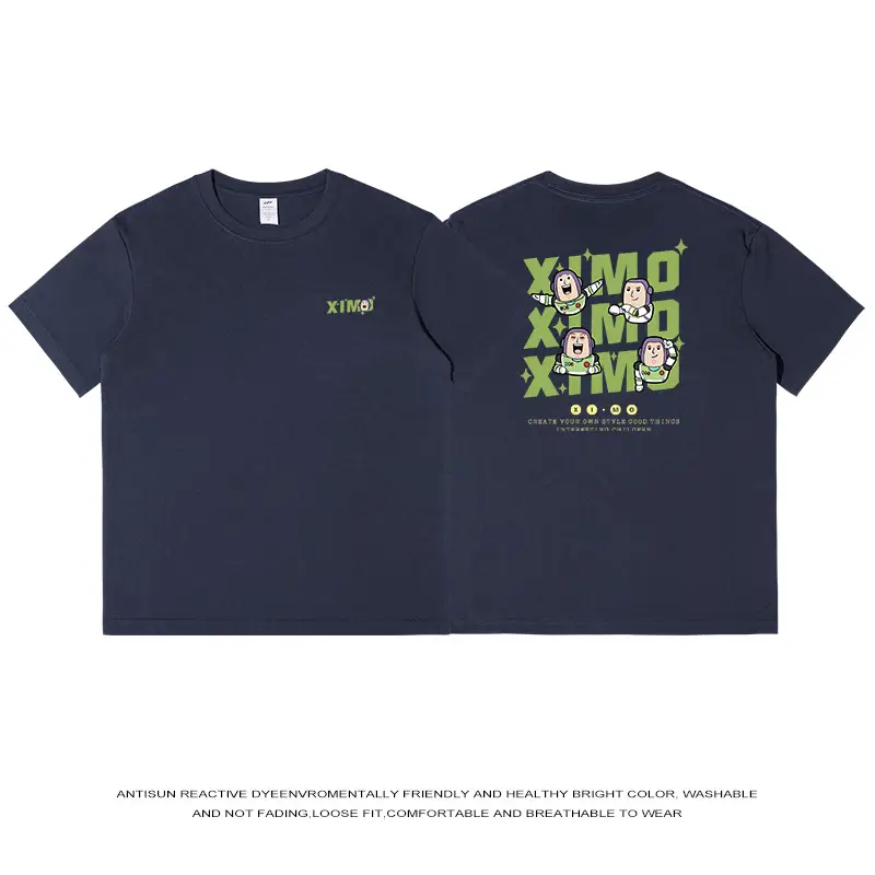 Men Printed Short Sleeve T-Shirt Grey 230g Cotton