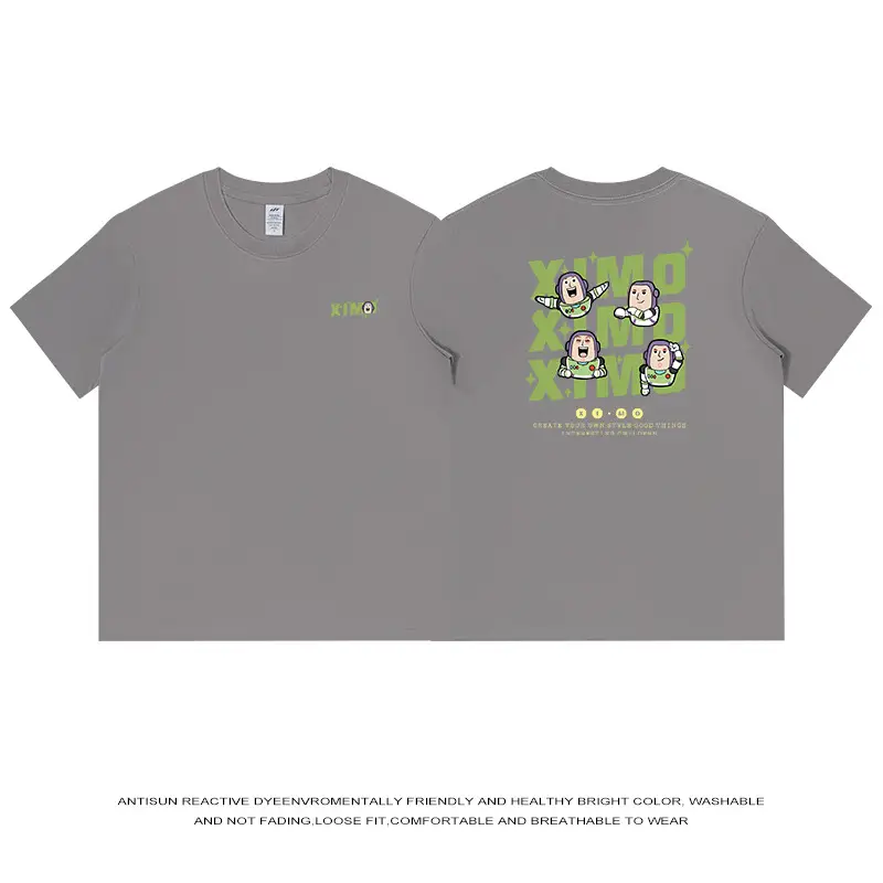 Men Printed Short Sleeve T-Shirt Grey 230g Cotton