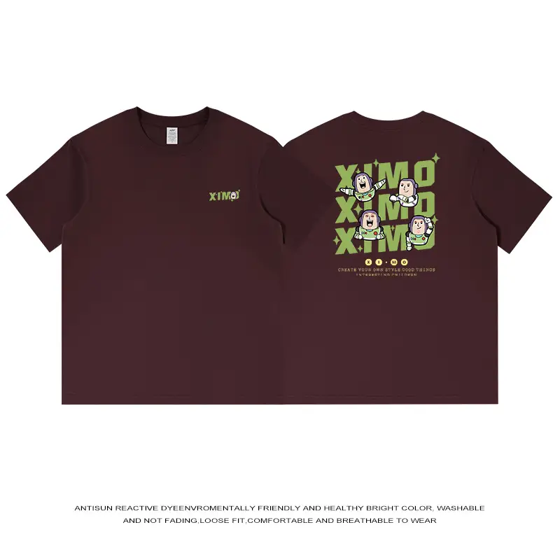 Men Printed Short Sleeve T-Shirt Grey 230g Cotton