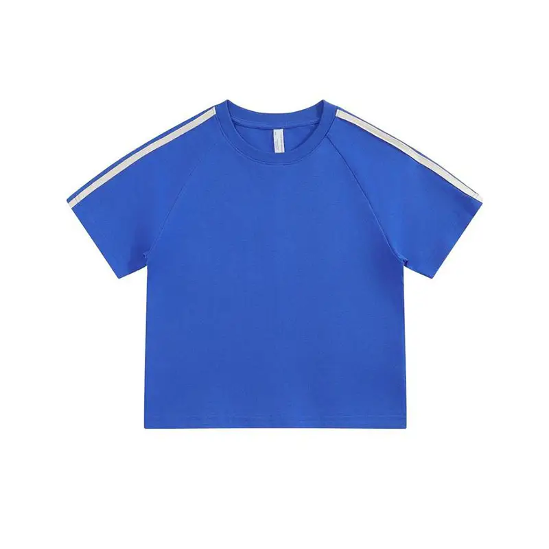 Blue 2-Stripe Cotton Kids T-Shirt 240g