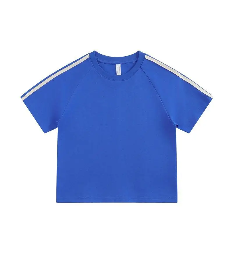Blue 2-Stripe Cotton Kids T-Shirt 240g