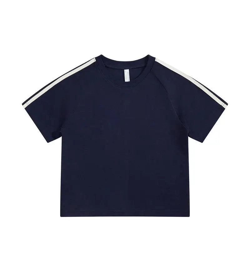Blue 2-Stripe Cotton Kids T-Shirt 240g