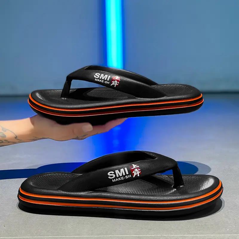 Men's White Orange Angle Open Toe Slippers