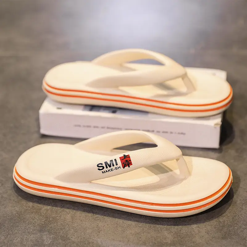 Men's White Orange Angle Open Toe Slippers