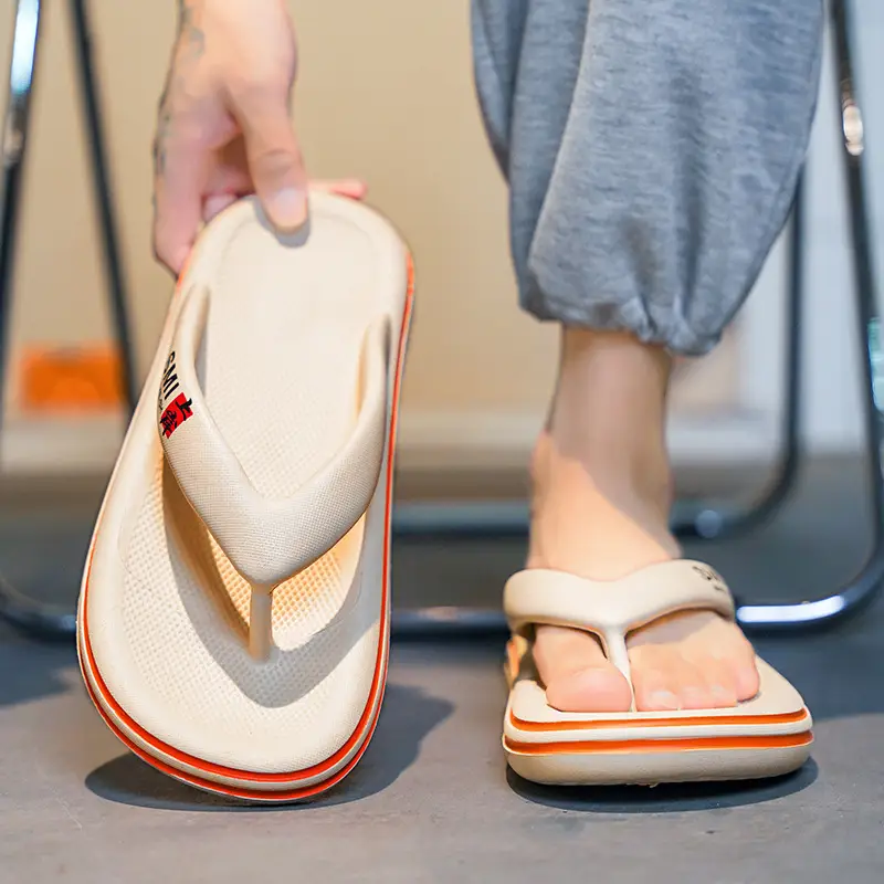 Men's White Orange Angle Open Toe Slippers