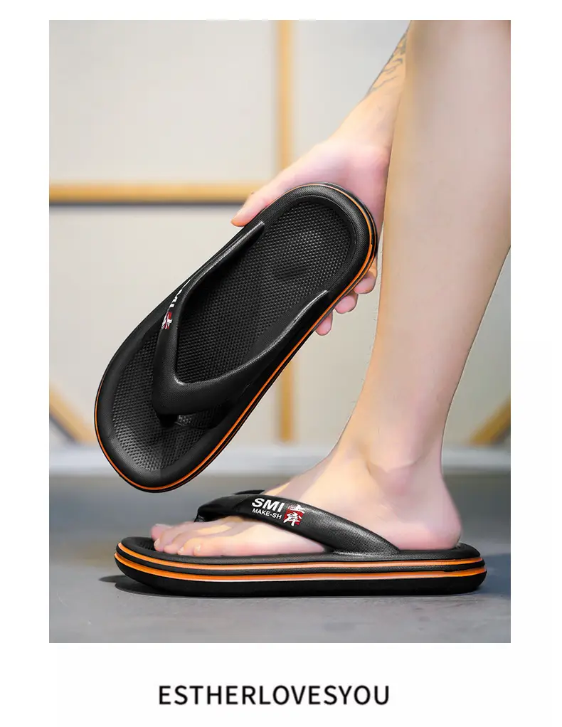 Men's White Orange Angle Open Toe Slippers — feature 14