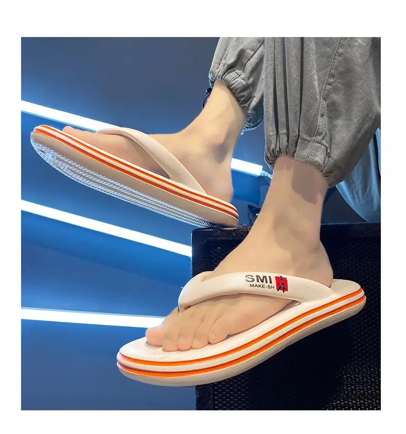 Men's White Orange Angle Open Toe Slippers — feature 16