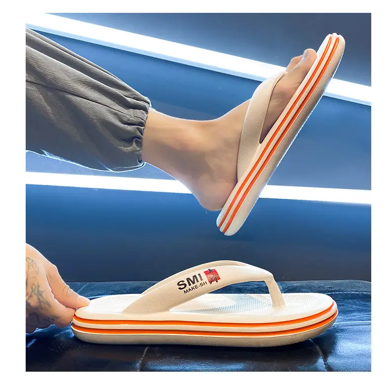 Men's White Orange Angle Open Toe Slippers — feature 17