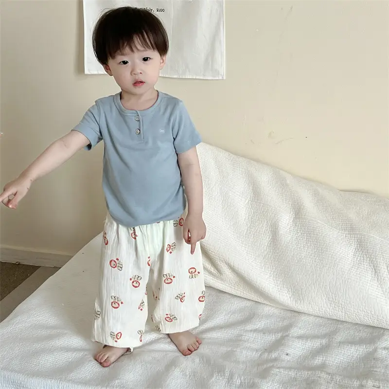Boys Anti-mosquito Pants Set Korean Style Cotton White - Image 4