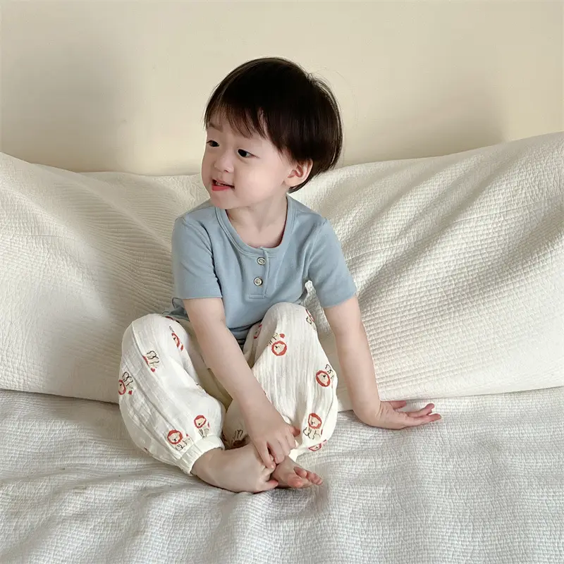 Boys Anti-mosquito Pants Set Korean Style Cotton White - Image 5
