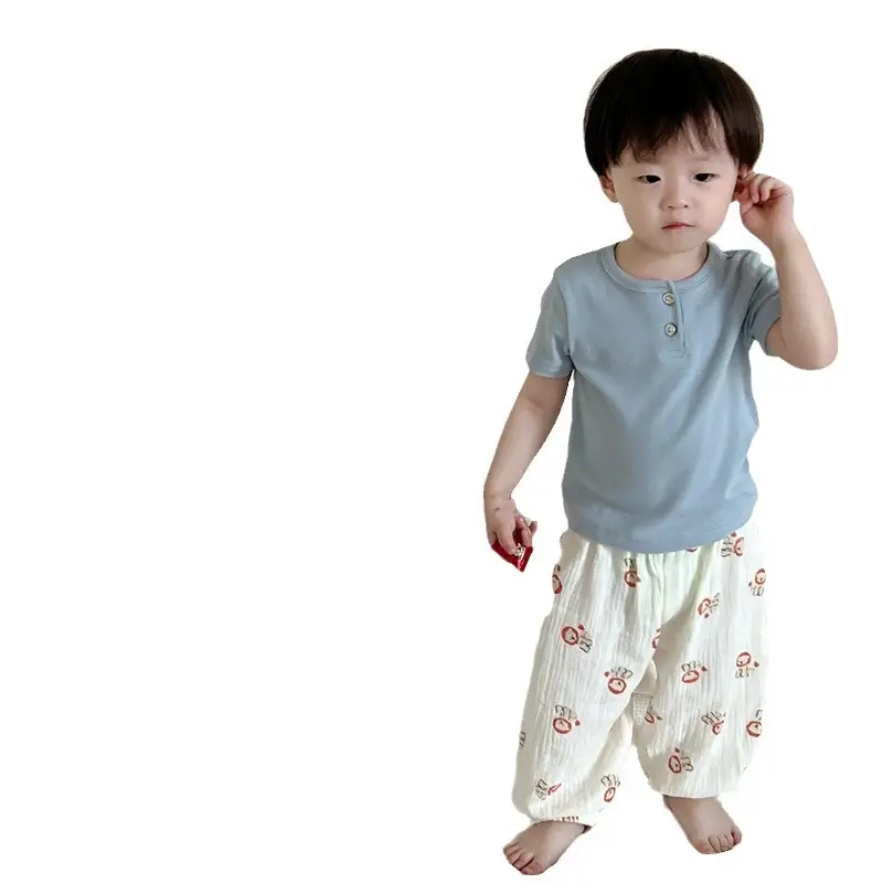Boys Anti-mosquito Pants Set Korean Style Cotton White - Image 6