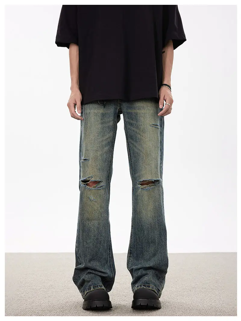 Men Dark Blue Ripped High Waist Wash Jeans — feature 11