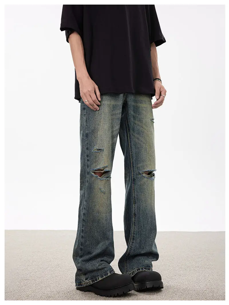 Men Dark Blue Ripped High Waist Wash Jeans — feature 12