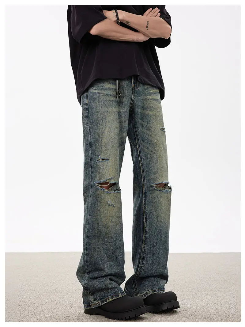 Men Dark Blue Ripped High Waist Wash Jeans — feature 13