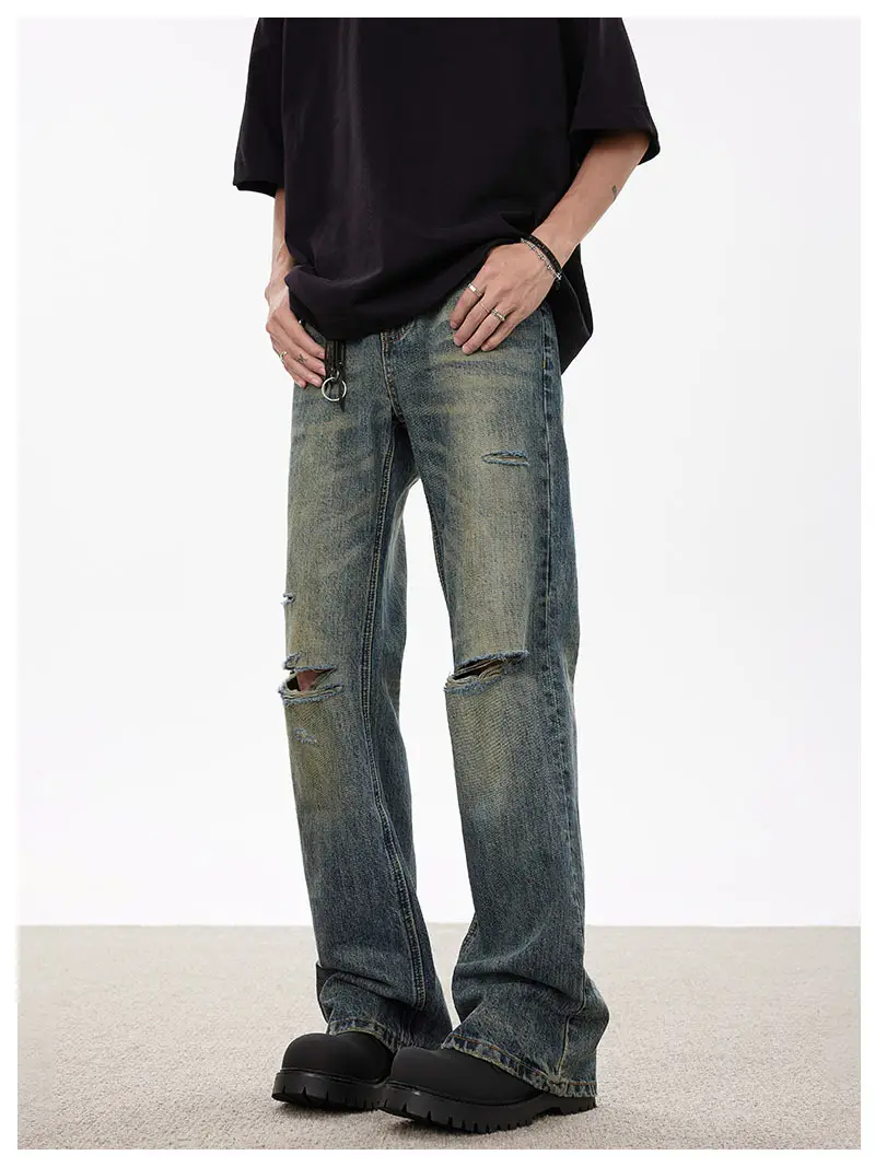 Men Dark Blue Ripped High Waist Wash Jeans — feature 14