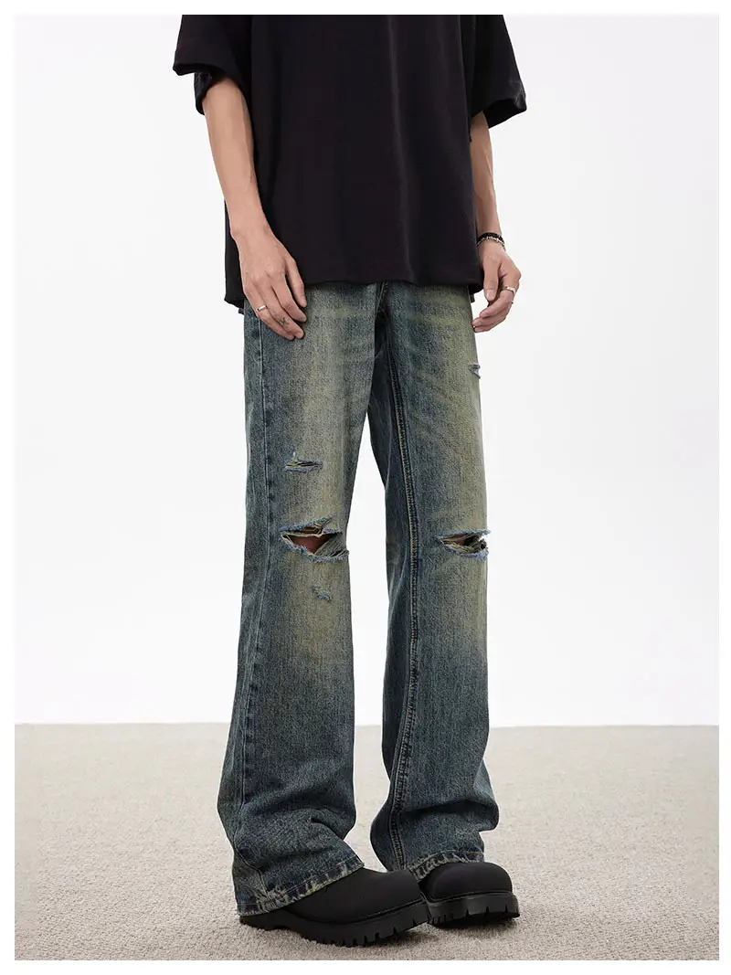 Men Dark Blue Ripped High Waist Wash Jeans — feature 8