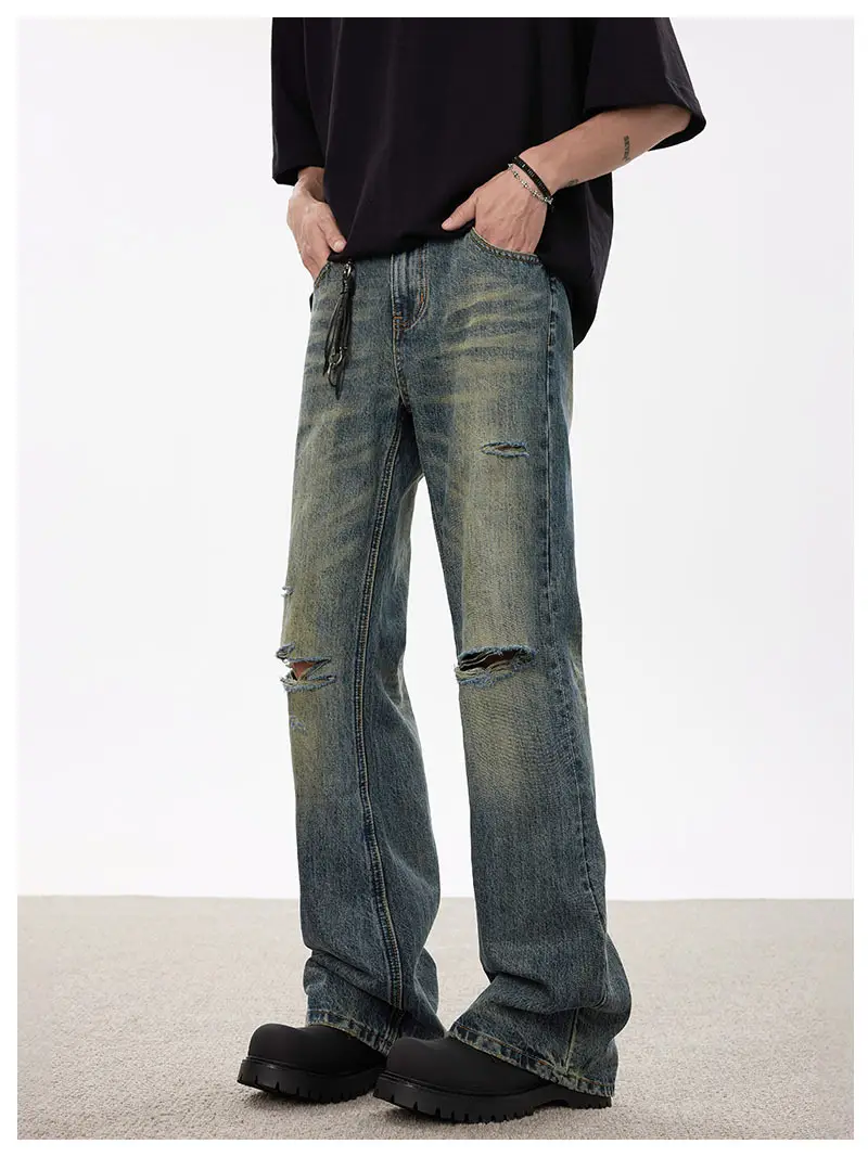 Men Dark Blue Ripped High Waist Wash Jeans — feature 9