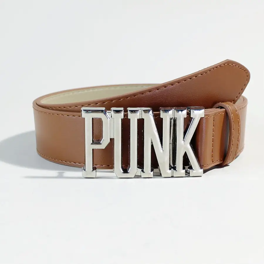 White Leather Belt with PK Metal Buckle for Women - Image 3