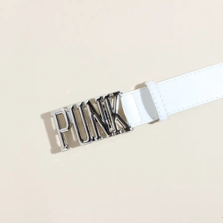 White Leather Belt with PK Metal Buckle for Women — feature 11