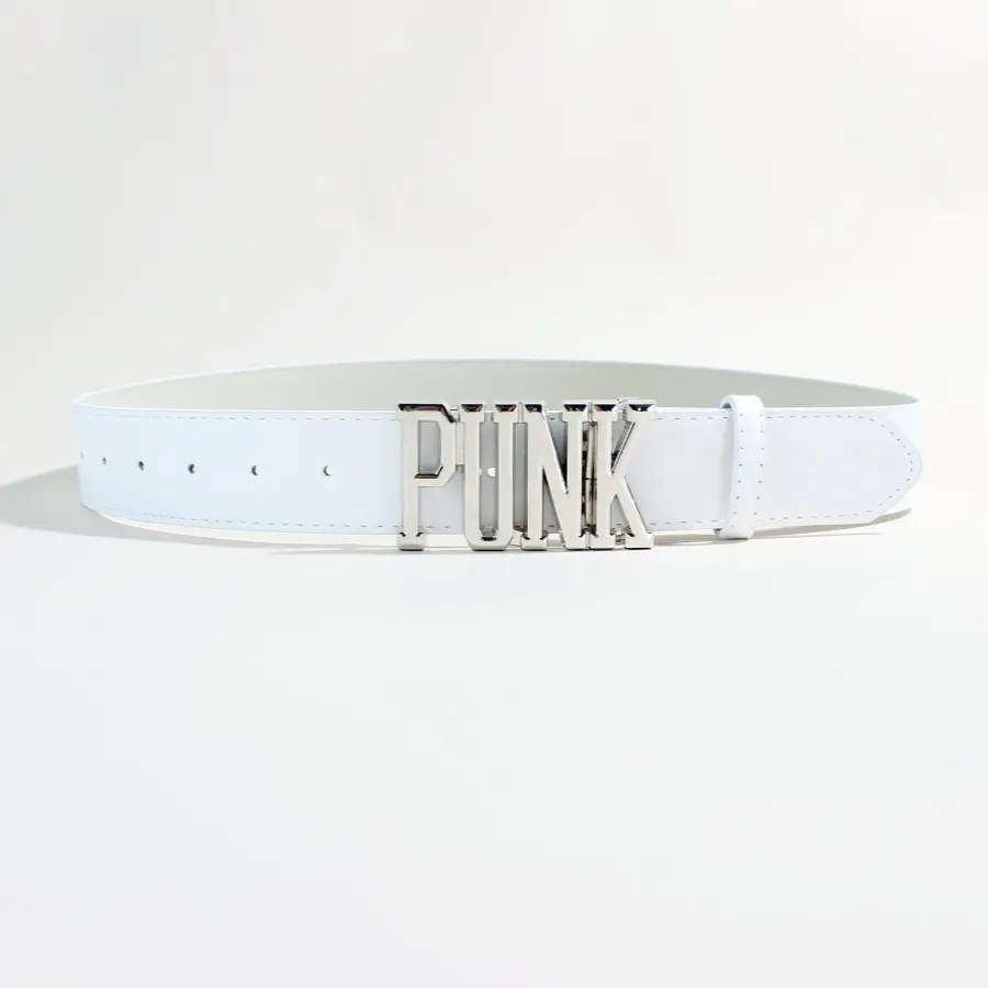 White Leather Belt with PK Metal Buckle for Women — feature 12