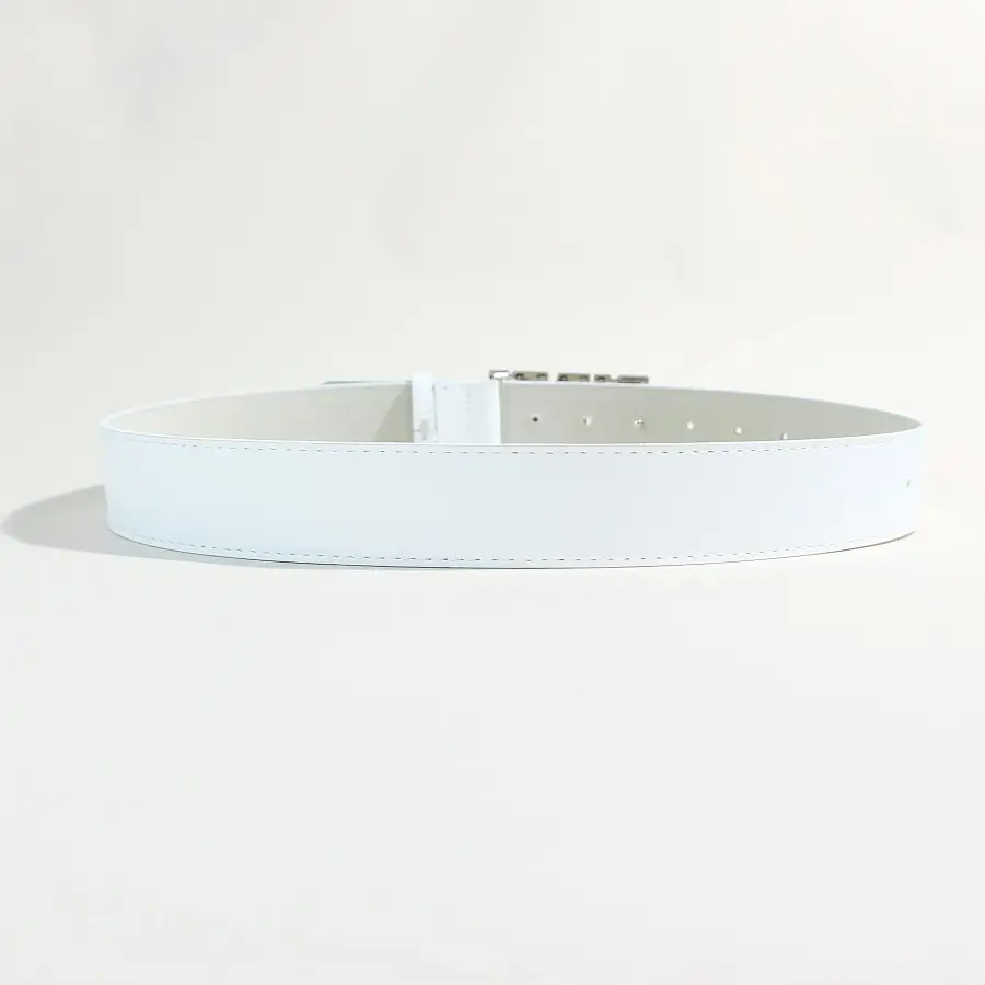 White Leather Belt with PK Metal Buckle for Women — feature 13